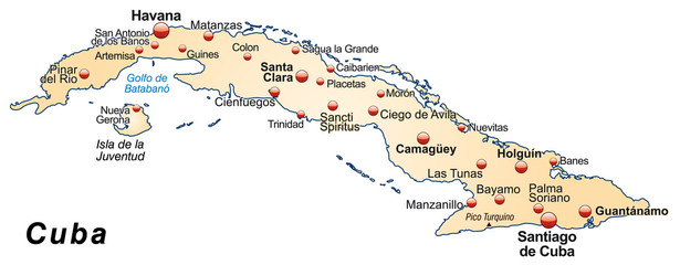 Inselkarte von Kuba mit Hauptstädten