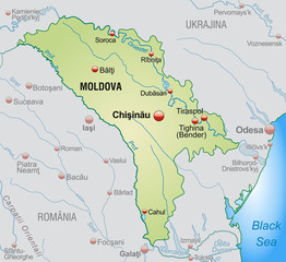 Landkarte von Moldawien mit Nachbarländern