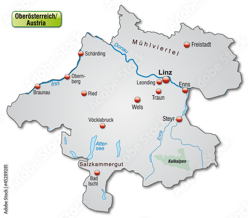 &ldquo;Landkarte des Kantons Oberösterreich mit Hauptstädten&rdquo; Stockfotos und