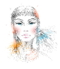 The young beautiful girl. Hand-drawn portrait. Vector