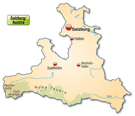 Naklejka premium Karte vom Kanton Salzburg mit Städten