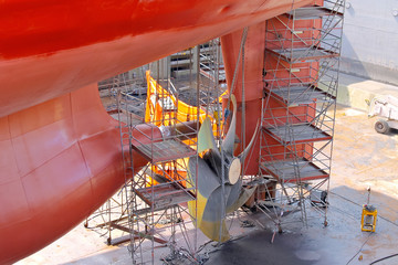 Replacement screws on the ship at the dock.