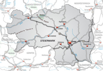 Autobahnkarte der Steiermark mit Nachbarländern