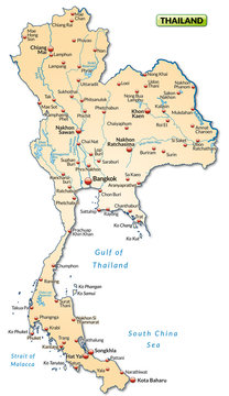 Karte von Thailand mit St&auml;dten