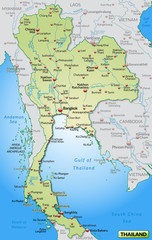 Karte von Thailand und Umland mit Hauptstädten - obrazy, fototapety, plakaty