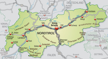 Umgebungskarte von Tirol mit Autobahnen