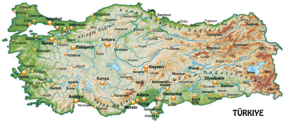 Karte der Türkei mit Schummerung