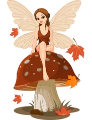 Stickers pour porte Monde magique Fée d& 39 automne sur le champignon