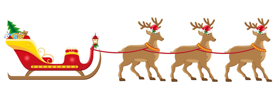 christmassanta sleigh with reindeer vector illustration
