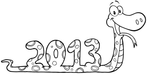 Outlined Snake Cartoon Character Showing Numbers 2013