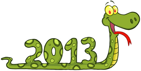 Funny Snake Cartoon Character Showing Numbers 2013