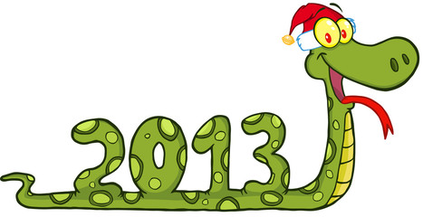 Funny Snake  Showing Numbers 2013 With Santa Hat