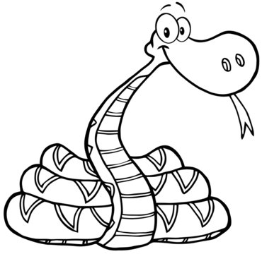 Outlined Snake Cartoon Character