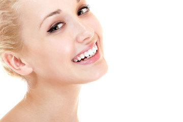 Obraz premium Beauty portrait of young beautiful woman happy smiling and looki