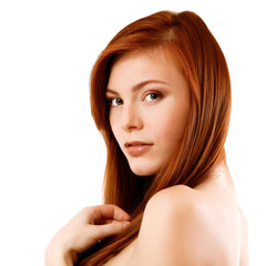 Beautiful long red healt hair of young attractive woman