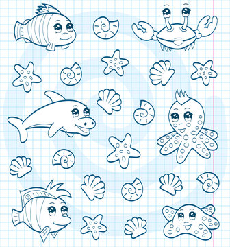 Cute sea animals (coloring book)