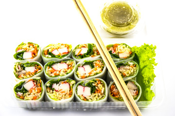 Fresh thai vegetable rolls on the plate