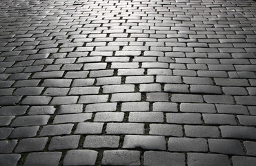 Cobblestone pavement.