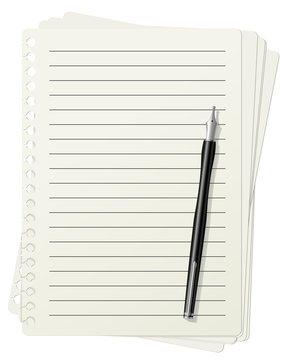 Lined paper sheets and fountain pen