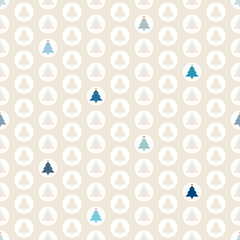 Seamless Pattern Christmas Trees Dots Beige/Blue
