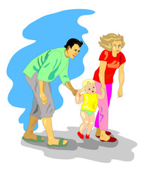 Mom and dad walking with a small child