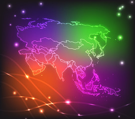 Landkarte von Asien in Neonfarben