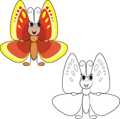 Coloring book. Cute cartoon butterfly.Vector