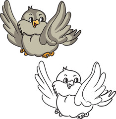 Coloring book. Cartoon bird. Vector illustration