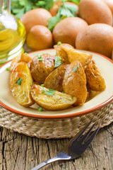 Rustic oven baked potatoes with parsley