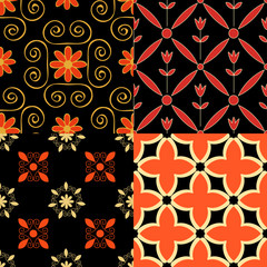 Seamless patterns set red, black and cream colors