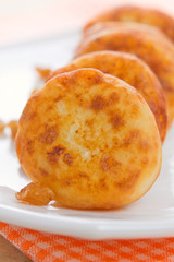 Homemade sweet cheese pancakes with raisins