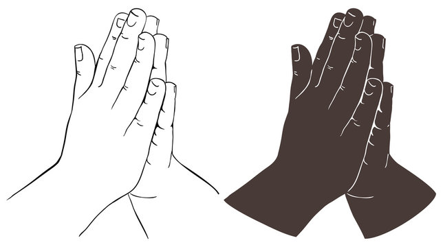 Praying Hands, outline illustration, isolated
