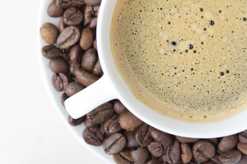 Coffee cup and coffee beans