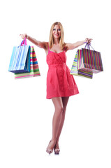 Shopping concept with woman on white