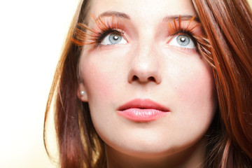 Fototapeta premium Autumn woman fresh girl glamour brown hair eye-lashes