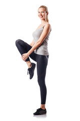 Woman doing sports on white