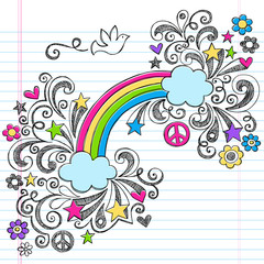 Rainbow, Dove, and Peace Sign Sketchy Notebook Doodles Vector
