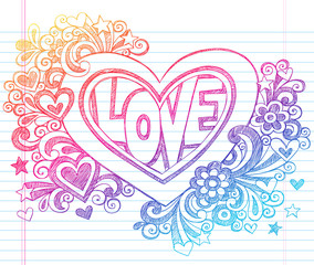 Love Heart Valentine's Day Sketchy Notebook Doodles Vector