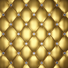 Naklejki  Złota skórzana tapicerka z diamentowymi guzikami