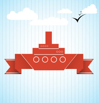 ship with ribbon vector illustration