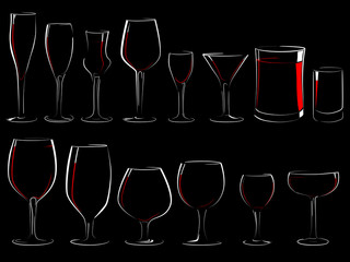 Set of vector stemware in the dark.