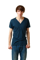 young man angry gesturing fist