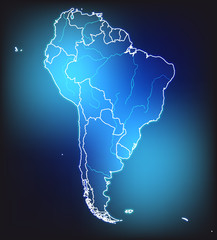 Leuchtende Landkarte von Südamerika