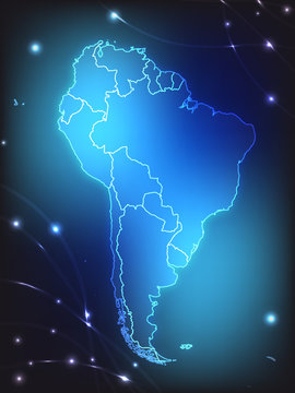 Karte von Südamerika mit Leuchtstreifen
