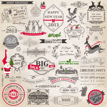 Vector Set: Christmas Calligraphic Design Elements and Page Deco