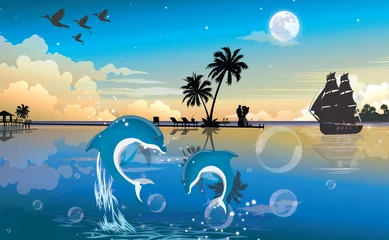 Foto auf Acrylglas Mondnacht am Strand, Illustration © Morphart