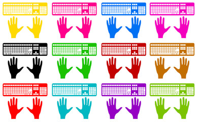 Multi color human hands with keyboard in vector