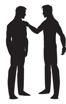 Silhouette Of Two Men Talking, Illustration