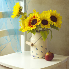 Beautiful  sunflower bouquet with apple