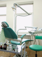 Dental tools on a dentist's chair